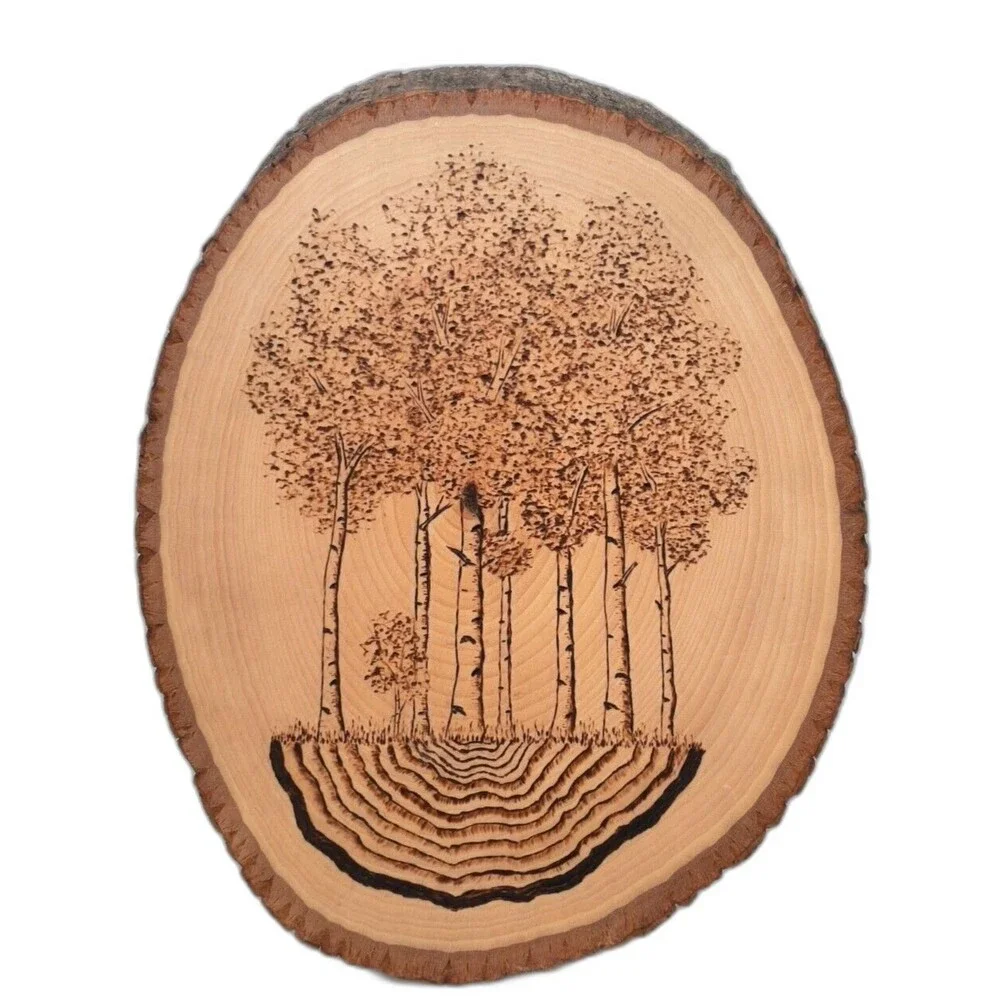 Rob Crawford Wood Burn Art Forest Scene Real Wood Slate
